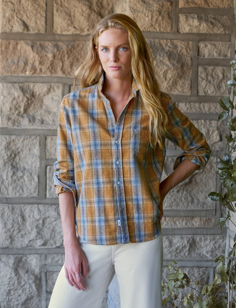 EILEEN Flannel Shirt in Gold/Blue Large Plaid