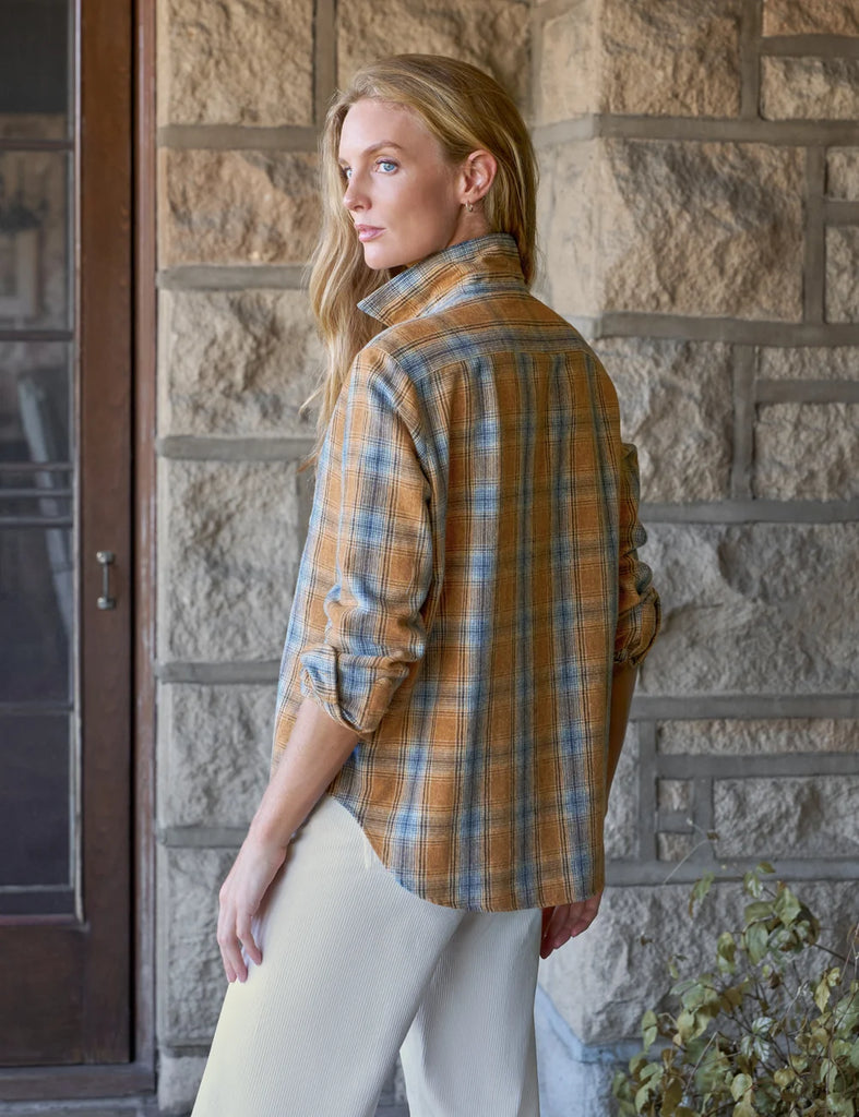 EILEEN Flannel Shirt in Gold/Blue Large Plaid