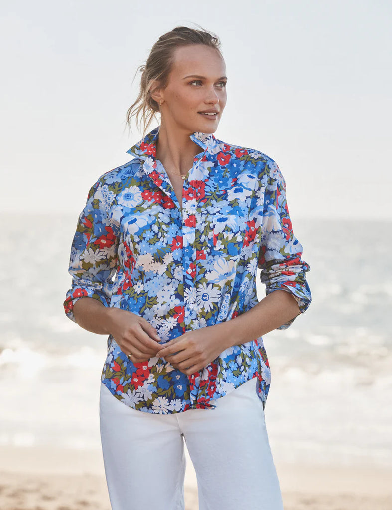 EILEEN Poplin Button Down in Liberty Floral Blue/Red/Green