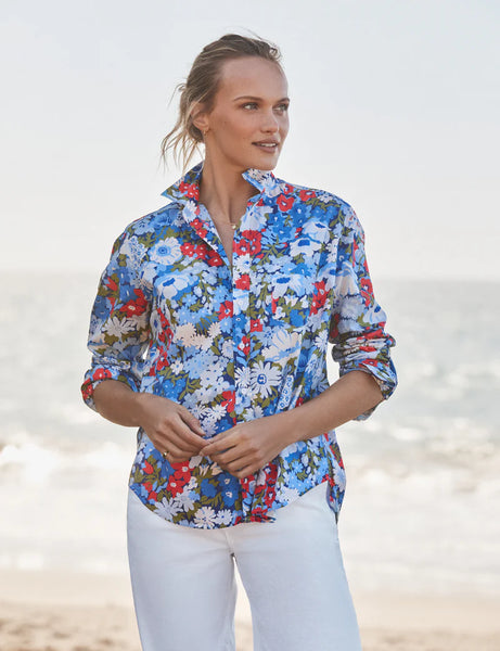 EILEEN Poplin Button Down in Liberty Floral Blue/Red/Green