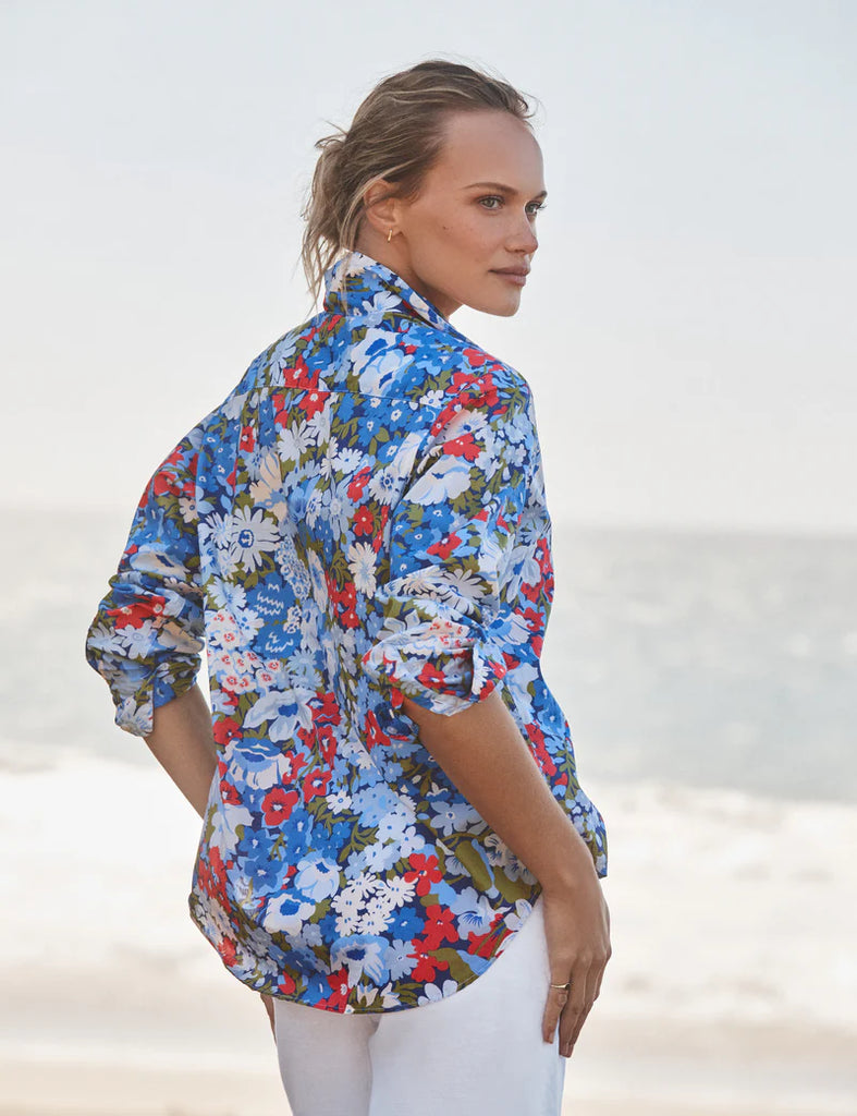 EILEEN Poplin Button Down in Liberty Floral Blue/Red/Green