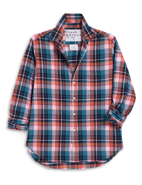 EILEEN Flannel Button Down in Pink Turquoise Plaid