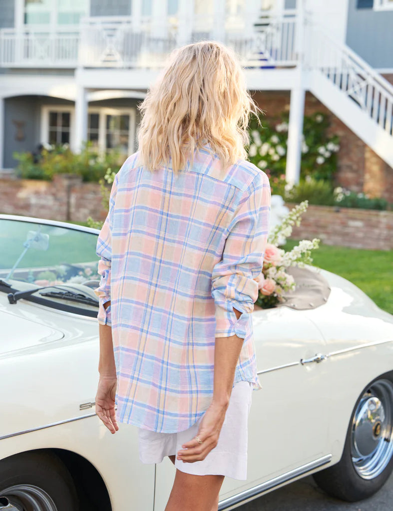 EILEEN Classic Linen Shirt in Multi Color Plaid