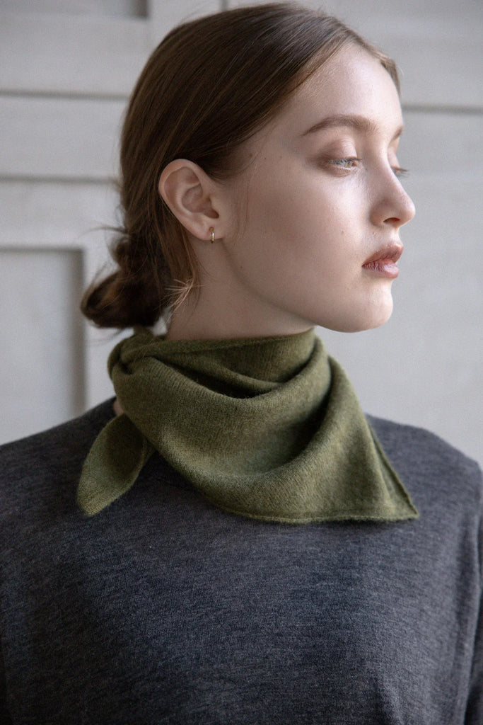 Cashmere Handkerchief Scarf in Khaki