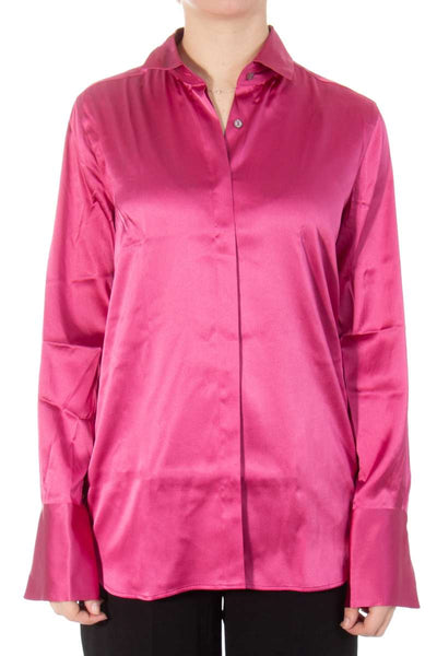 ODETTA CUFF Silk Long Sleeve Blouse in Pink