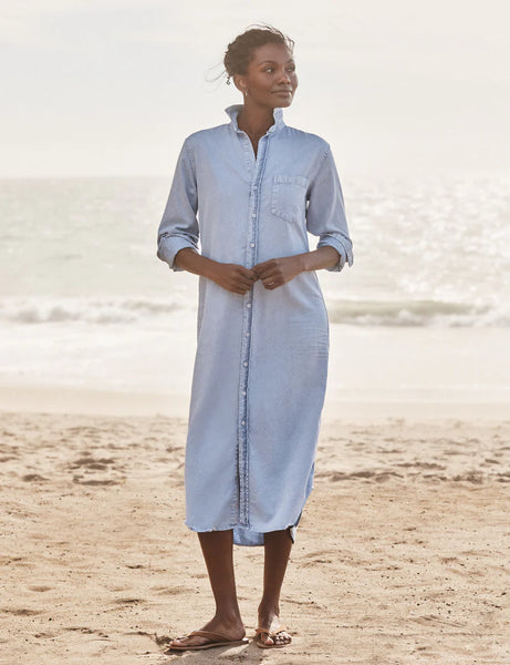 RORY Denim Maxi Shirt Dress in Pool Water Blue