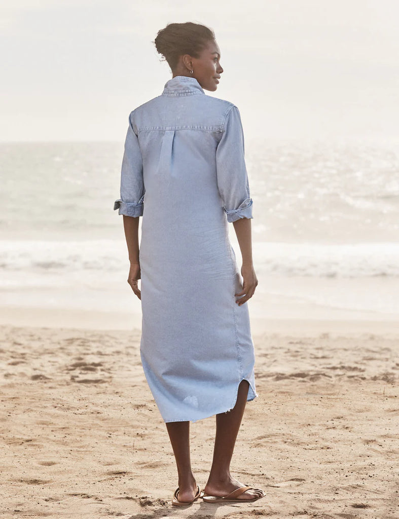 RORY Denim Maxi Shirt Dress in Pool Water Blue