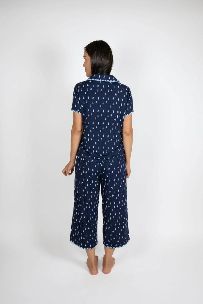 CUTE STITCHING Short Sleeve & Crop Pant PJ Set in Boats