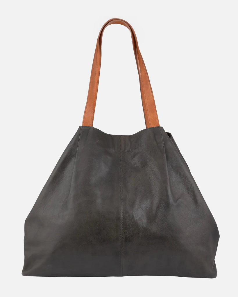 PATTY Two-Tone Leather Shoulder Bag in Grey