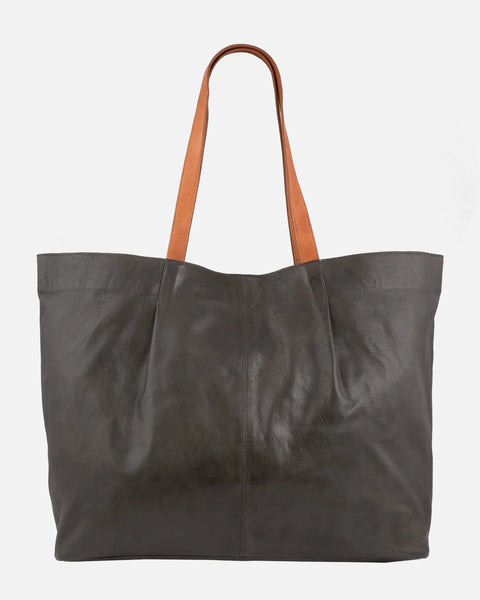 PATTY Two-Tone Leather Shoulder Bag in Grey