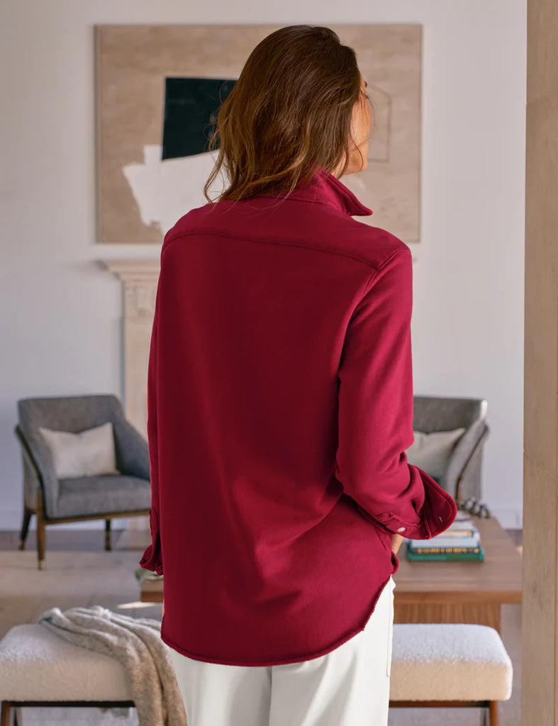 EILEEN Triple Fleece Button Down in Garnet