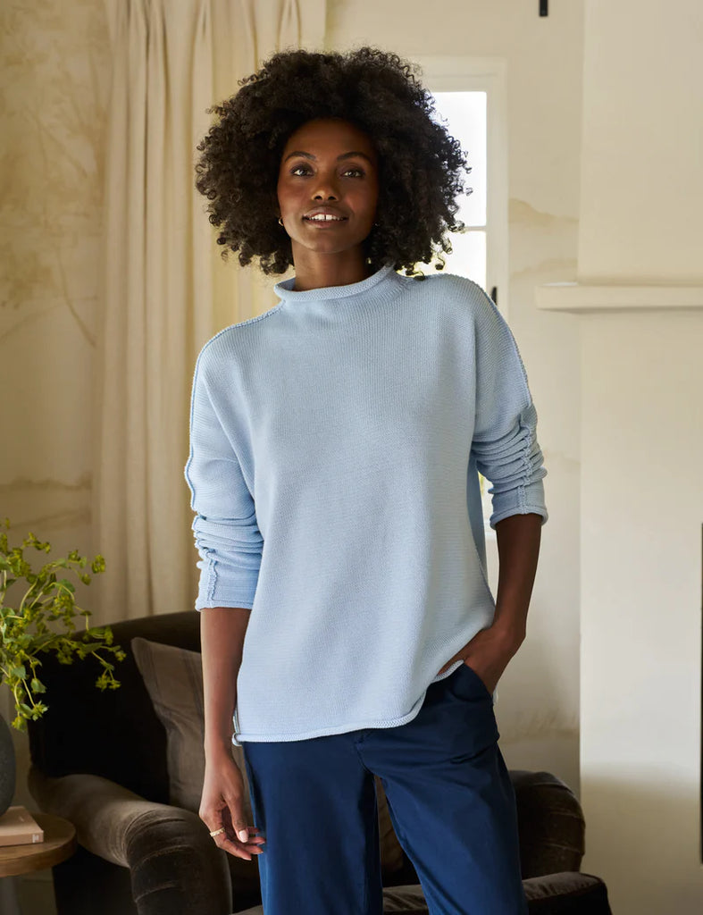 MONTEREY Rolled Neck Cotton Sweater in Ice