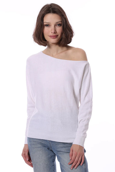 Cashmere/Cotton Off The Shoulder Sweater in White