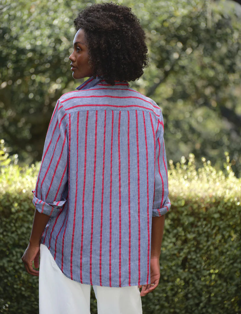 EILEEN Linen Shirt in Blue and Red Textured Stripe