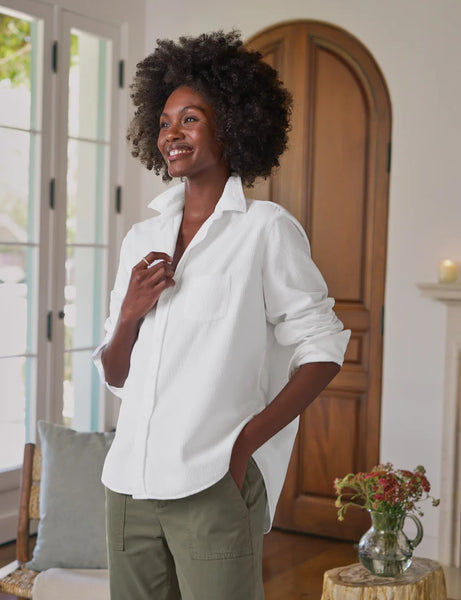 EILEEN Corduroy Button Down in White