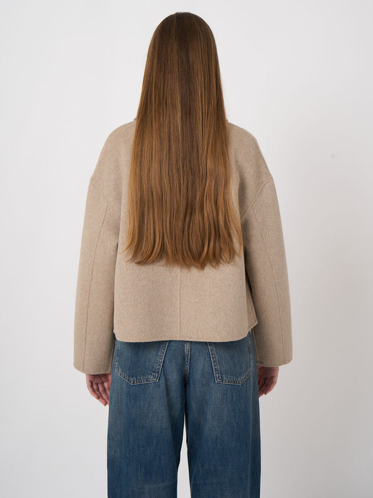 Wool-Blend Boxy Jacket in Dark Beige Melange