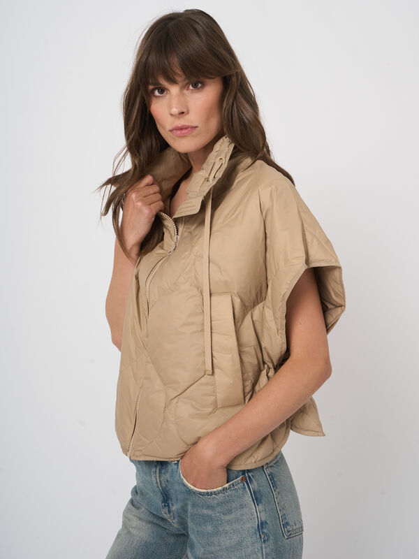 Quilted Down Cape Vest in Natural