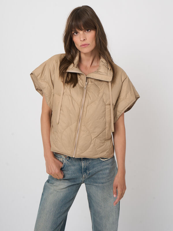 Quilted Down Cape Vest in Natural