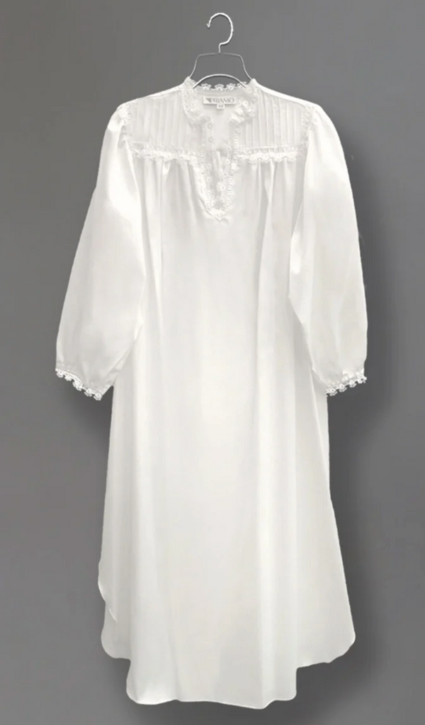 Brushed Back Flannel Lined Satin Long Gown in White