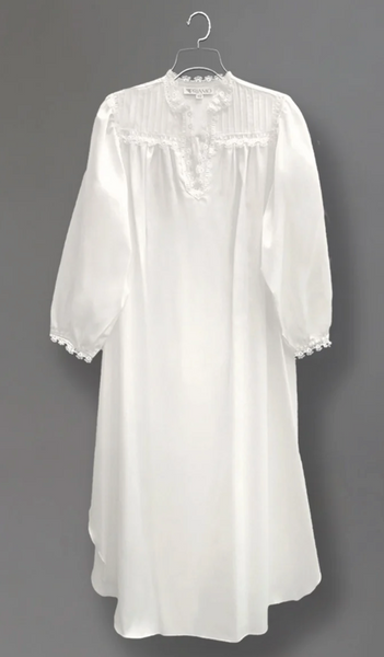 Brushed Back Flannel Lined Satin Long Gown in White