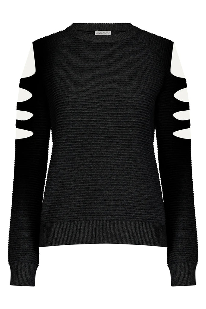 Cotton/Cashmere Cut Out Sleeve Sweater in Black