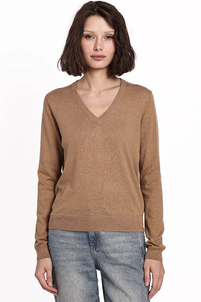 Supima Cotton V-Neck Sweater in Desert Sand