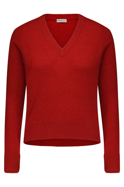 Cashmere V-Neck Raglan Sweater in Heather Red