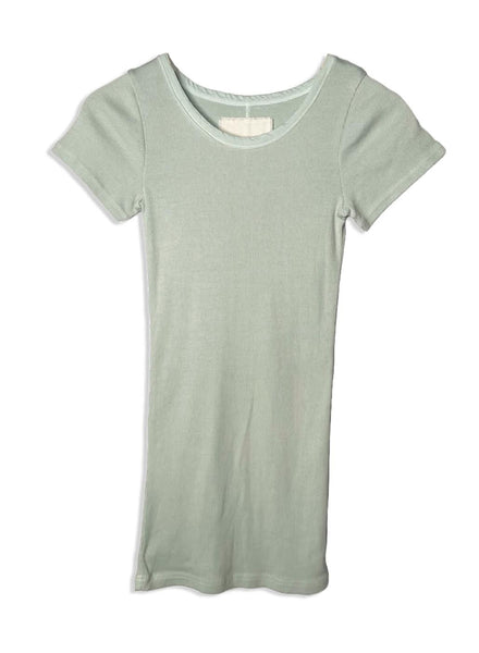 Cashmere/Cotton Ribbed Short Sleeve Crew in Dust Mint