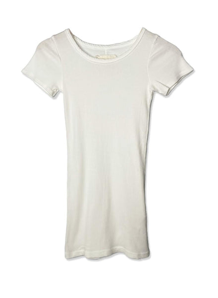 Cashmere/Cotton Ribbed Short Sleeve Crew in White