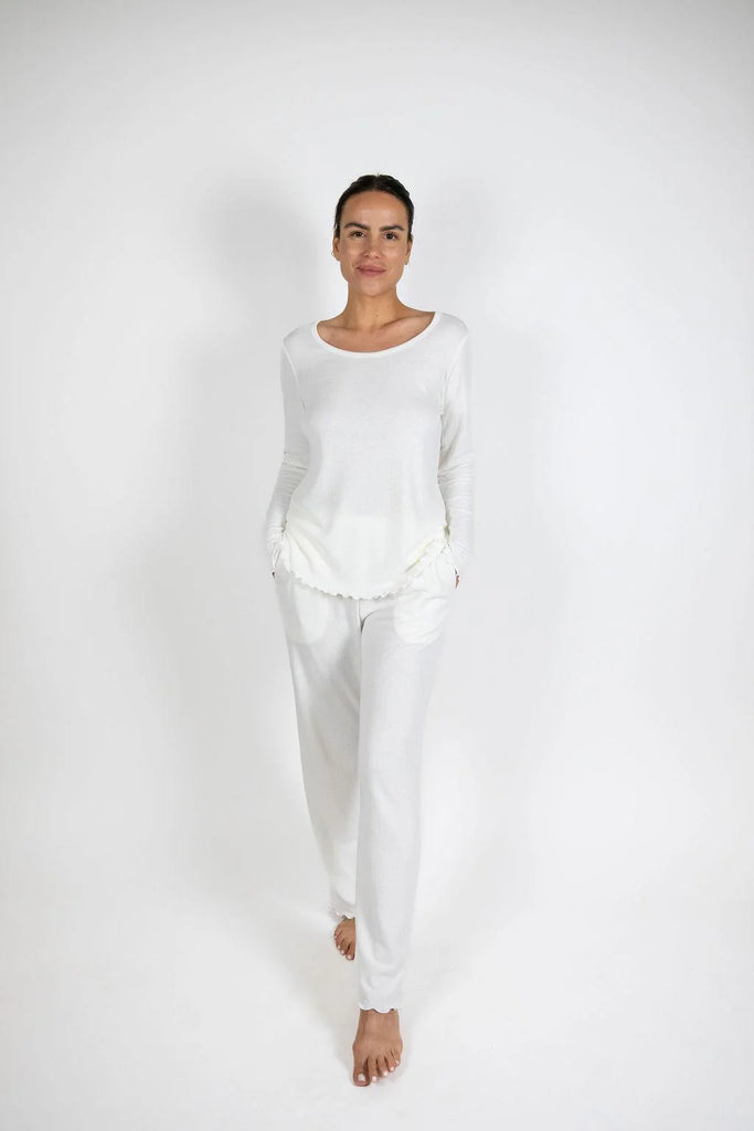 Cotton/Bamboo Long PJ Set in White