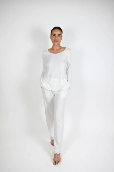 Cotton/Bamboo Long PJ Set in White