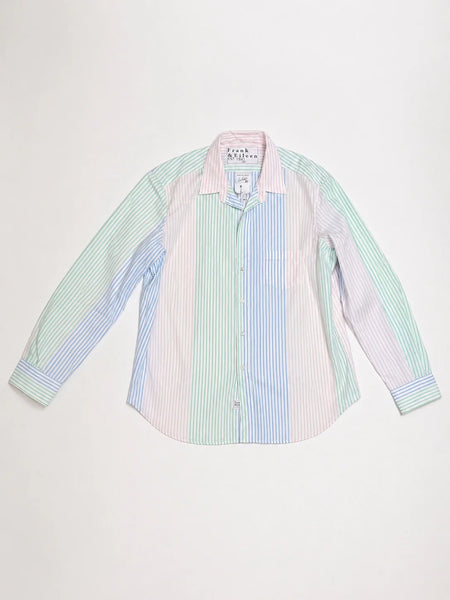 EILEEN Poplin Button Down in Thin Multicolor Stripe