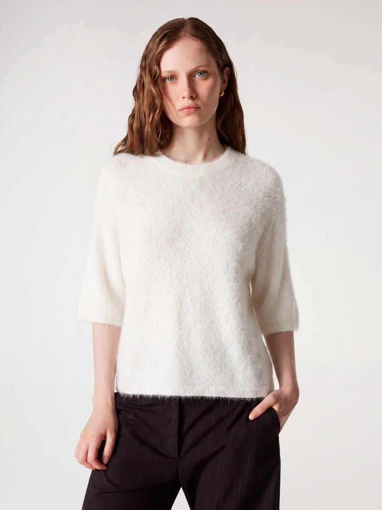 JENNA Brushed Cashmere S/S Sweater in Cream