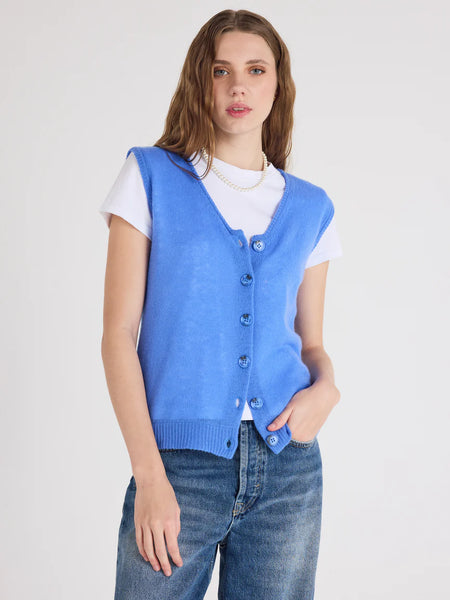 TAYLER Cashmere Button Sweater Vest in Marina Blue
