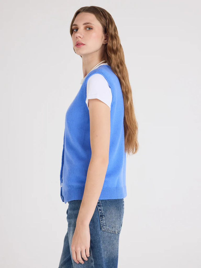 TAYLER Cashmere Button Sweater Vest in Marina Blue