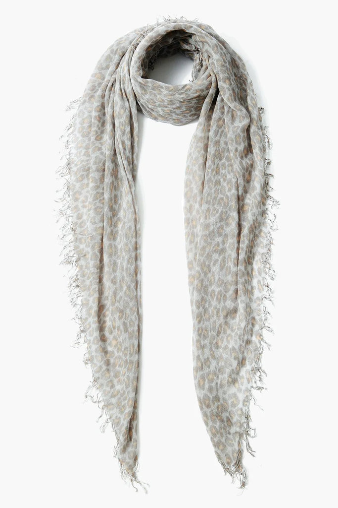 Cashmere & Silk Scarf in Leopard White Combo