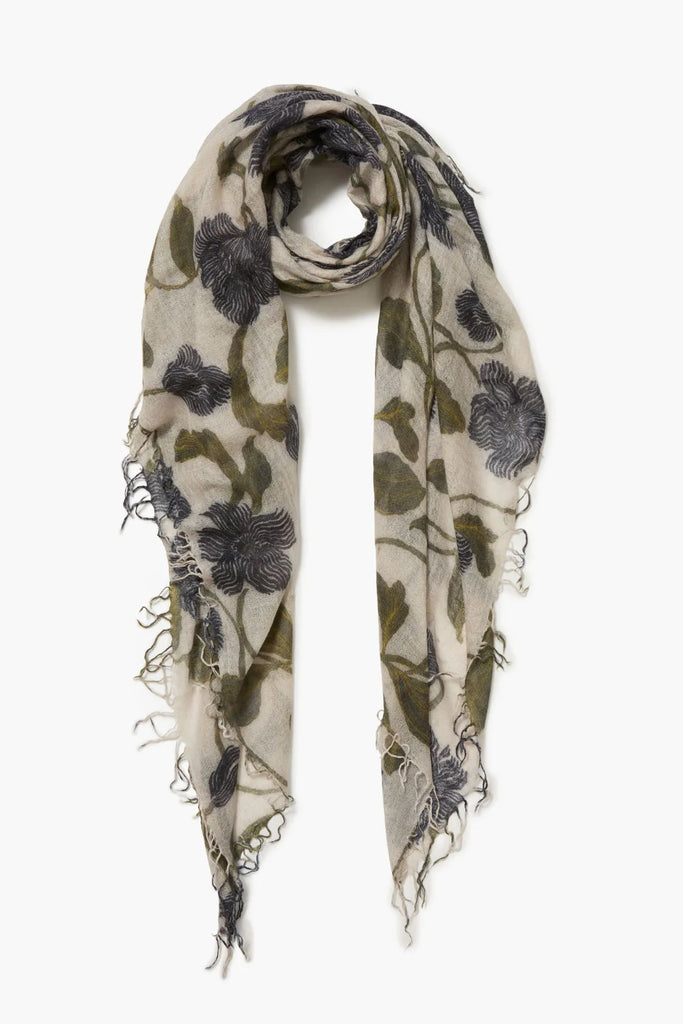 Cashmere & Silk Scarf in Floral Print Multi Creme