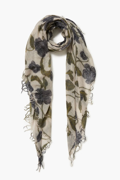 Cashmere & Silk Scarf in Floral Print Multi Creme