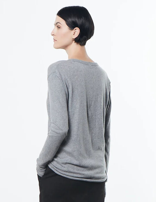 Cashmere/Cotton Loose Long Sleeve V-Neck in Smoke