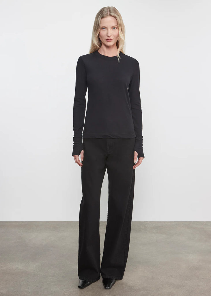 Cashmere/Cotton Easy Cuffed Crew in Black