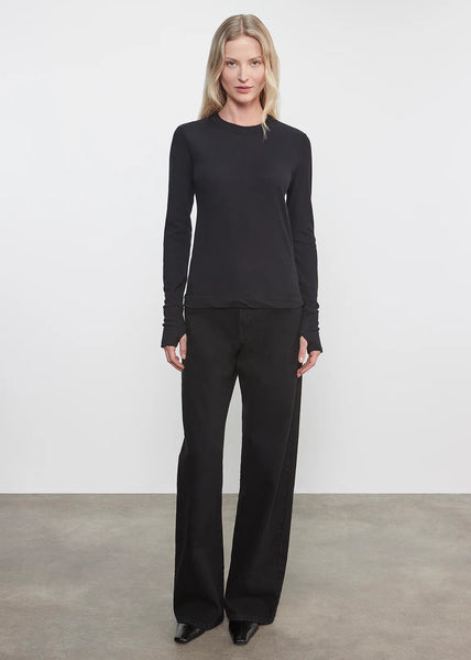 Cashmere/Cotton Easy Cuffed Crew in Black