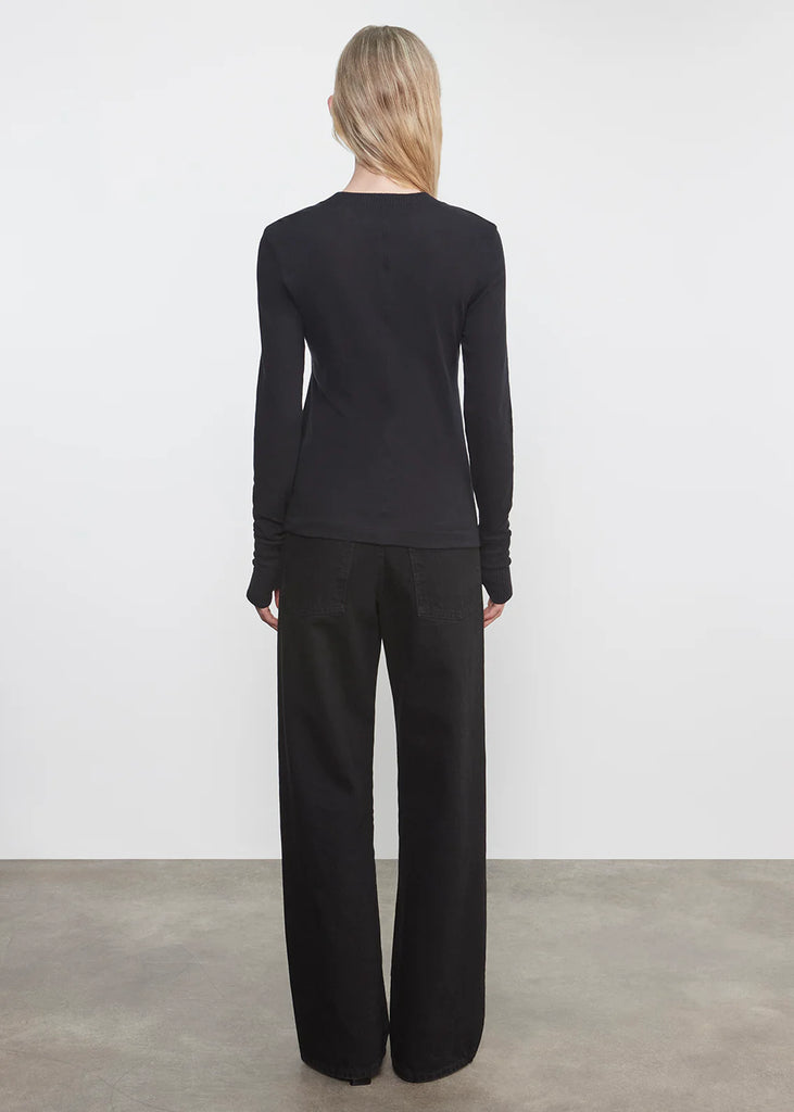 Cashmere/Cotton Easy Cuffed Crew in Black