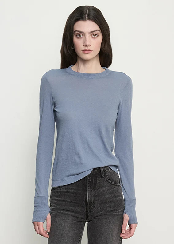 Cashmere/Cotton Easy Cuffed Crew in Steel Blue