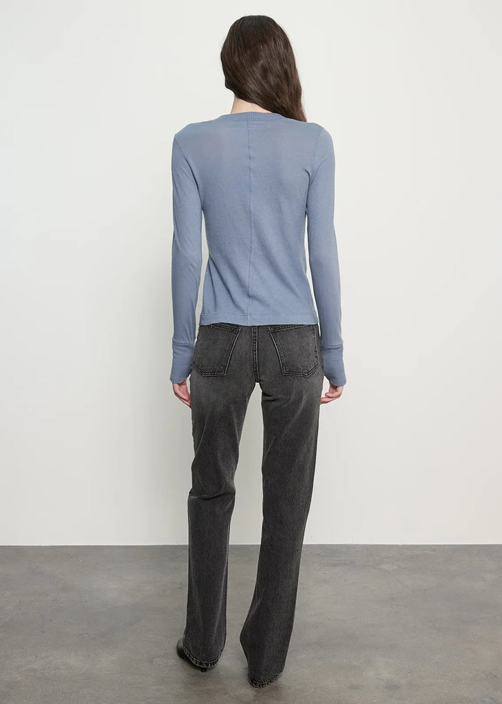 Cashmere/Cotton Easy Cuffed Crew in Steel Blue