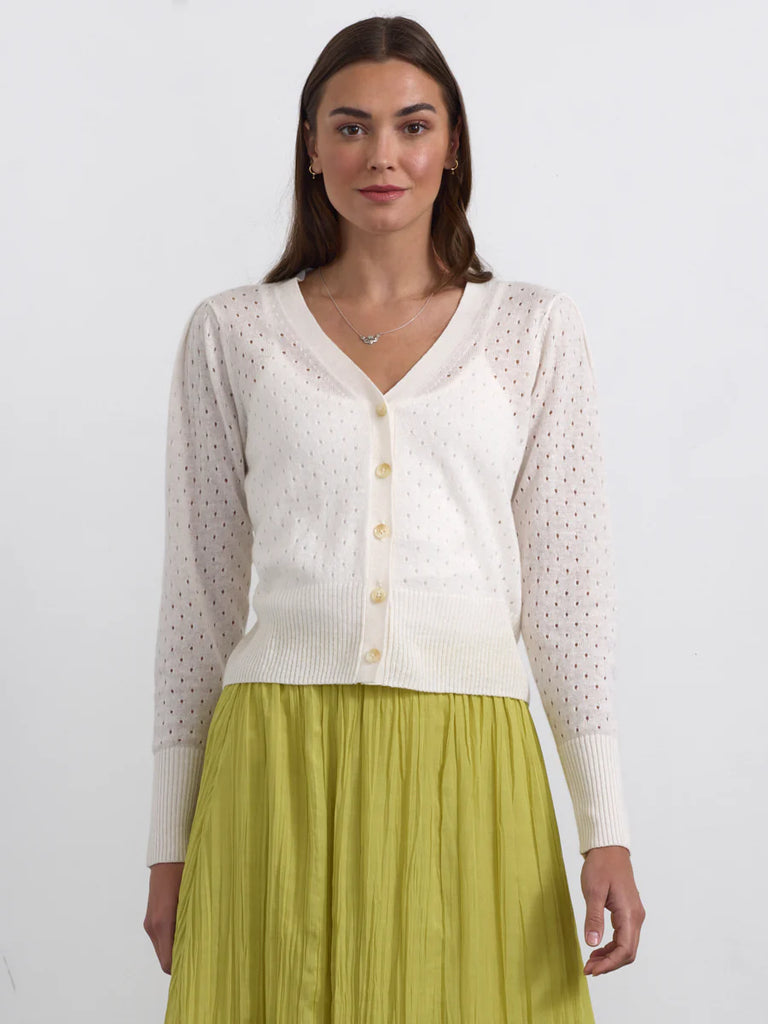 Cashmere/Linen Perforated Cardigan in Meringue