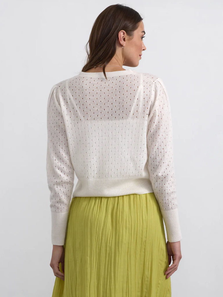 Cashmere/Linen Perforated Cardigan in Meringue