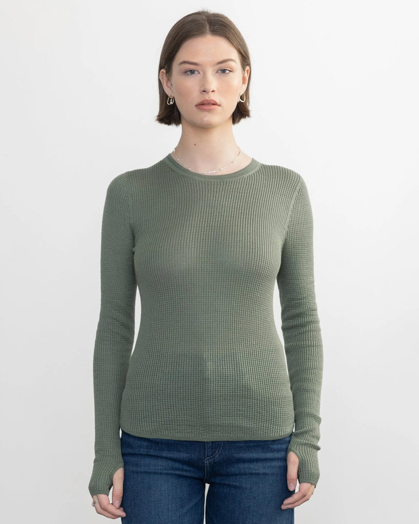 SHIRTTAIL Waffle Vee in Sage