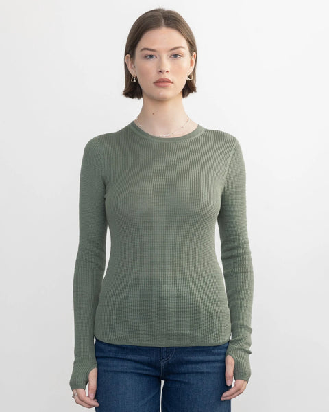 SHIRTTAIL Waffle Vee in Sage