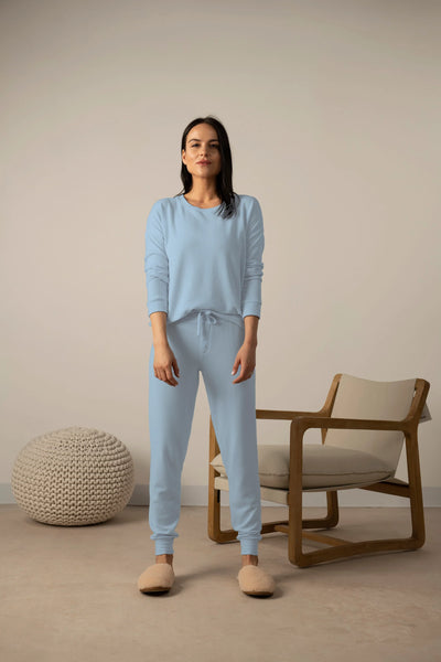 COZY Crew & Joggers PJ Set in Morning Blue