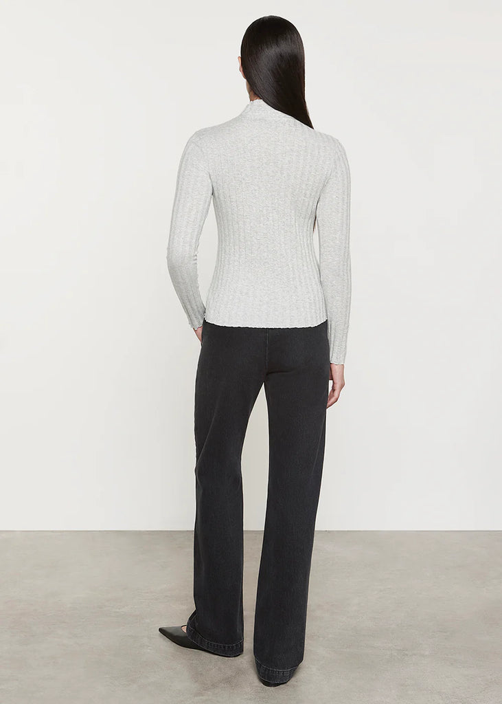 Cashmere/Cotton Rib Mockneck Sweater in Light Heather Grey